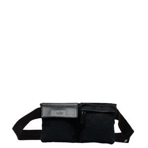 Gucci GG Canvas Body Bag Waist 162962 Black Leather Women's GUCCI